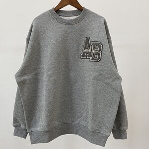 Anine Bing Gray Crewneck Sweater with AB Logo